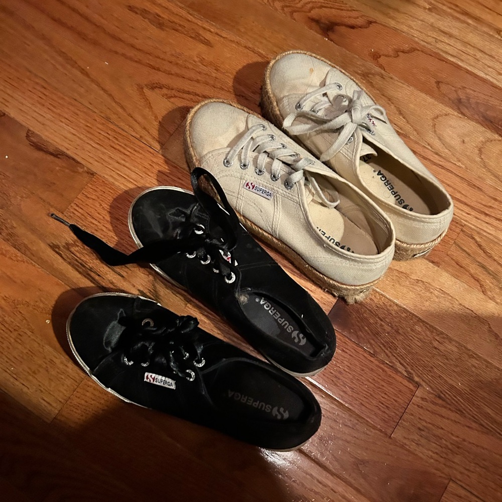 Superga BUNDLE of black and Beige Sneakers Sz 36-37